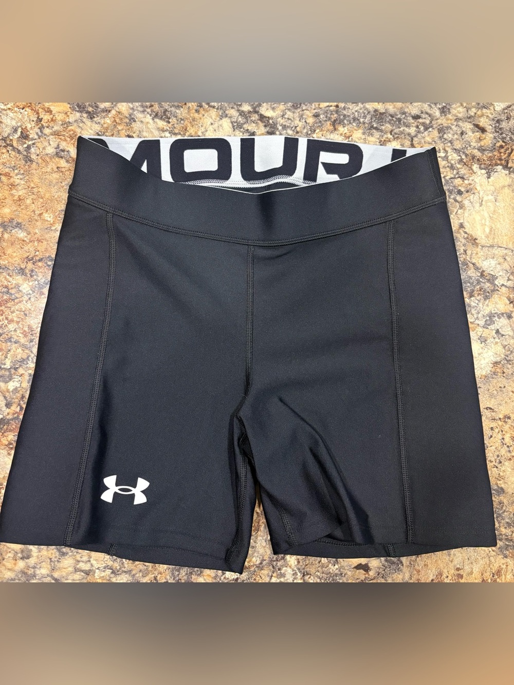 Under Armour Black Women's Compression Bike Shorts with White Logo Waistband